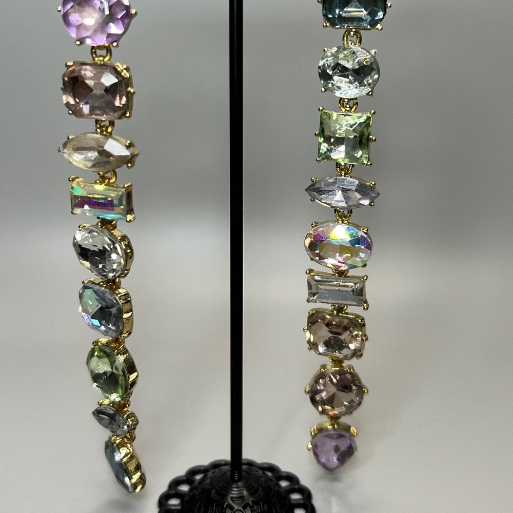 Multi-Colored Rhinestone Drop Earrings - image 3